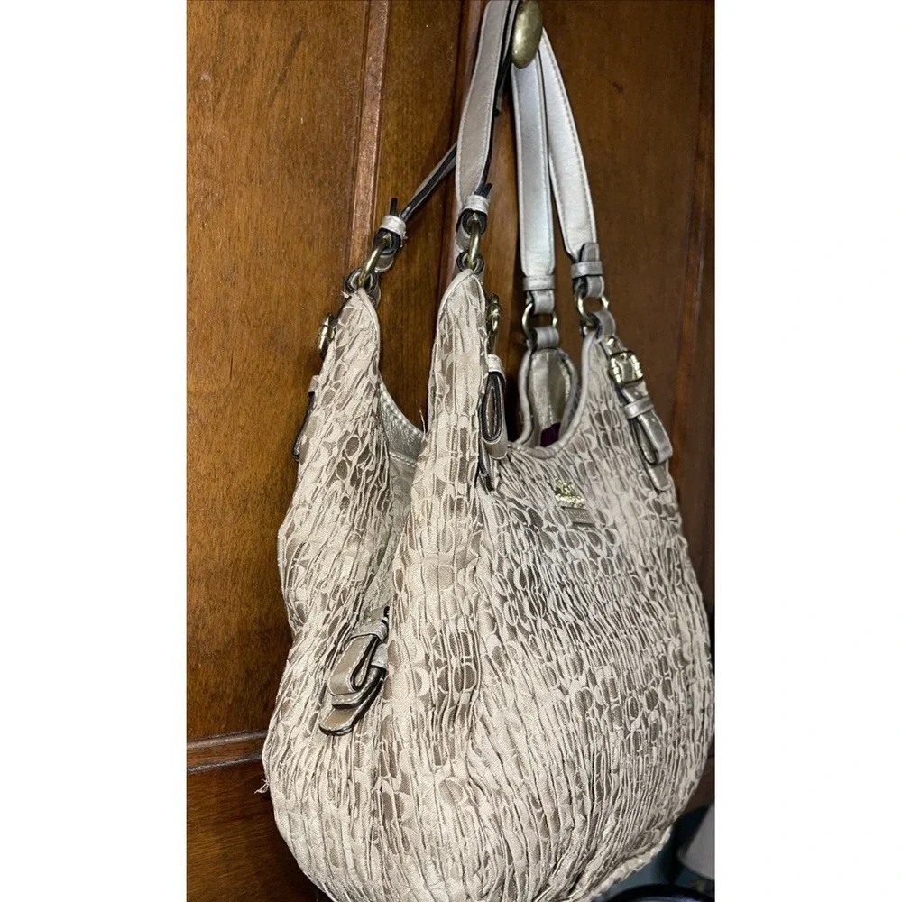 Coach Ruched Metallic Madison Maggie Silver Signature Pleated Hobo Bag 18886 - Picture 10 of 16